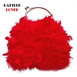 Bag Ostrich Feather Large Capacity Totes For Women 2024 Fashion Handbags Luxury Design Lady Shoulder Soft Winter Messenger Flaps