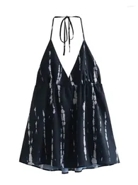 Casual Dresses MESTTRAF Women Fashion Y2K Tie-dye Printed Mini Dress Vintage Sleeveless Sexy Backless With Tied Female Vestidos