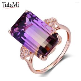 Cluster Rings Women's Jewelry S925 Silver Ring 15 11mm Colorful Gemstone Exaggerated And Personalized Micro-Inlaid Tourmaline