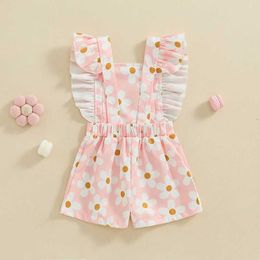 Jumpsuits Summer Toddler Kids Clothes Overalls Baby Floral Print Ruffles Backless Soft Short Sleeve Romper Jumpsuits Girls Clothing Y240520X2C1