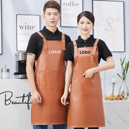Artificial Leather Kitchen Apron Waterproof Oil Resistant Bib Business Home Food Cleaning Outerwear Cover Unisex Mandil Design 240520