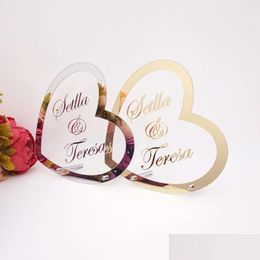 Other Event & Party Supplies Heart Shape Custom Name Wedding Decoration Acrylic Mirror Frame Welcome Word Sign Decor With Nail Guests Dhnpt