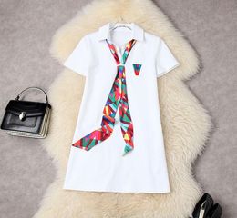 2022 Summer Long Sleeve Lapel Neck White Black Solid Colour Embroidery Print Ribbon Short Mini Dress Elegant Casual Dresses 22W171893246