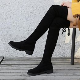 Boots Winter Over The Knee Women Stretch Fabric Thigh High Sexy Woman Shoes Long Boot Feminina Plus Velvet To Keep Warm Large