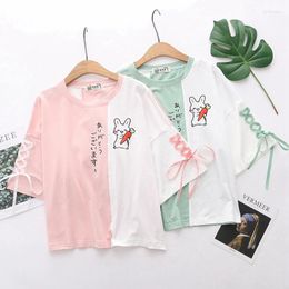 Women's T Shirts Summer Fresh Top Cartoon Carrot Print Coloured Round Neck Short Sleeve Tie Personalised T-Shirt Cute Wear