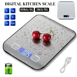 Digital Kitchen Scale 5kg/10kg Stainless Steel Panel USB Charg Precise Small Platform Scale Portable Multifunction LCD Display 240508