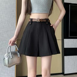 Women's Shorts Fashion High Waist A-line Pleated Skirts Women Summer Solid Colour Wide-leg Korean Office Lady Casual Culottes