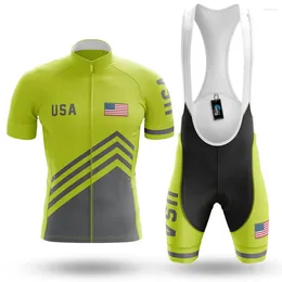 Racing Sets 2024 Mens Green Cycling Clothing Set Funny USA Theme MTB Maillot Fashion Summer Road Bike Shirts Suit Bicycle Bib Shorts