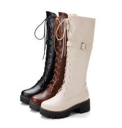 Big small size 33 34 to 40 41 42 43 women casual buckle knee high martin boots brown black beige Come With Box9111410