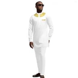 Ethnic Clothing SEA&ALP African Suit For Men Jacquard Shirt Pants 2 Piece Set Outfits Dashiki Wedding Attire Clothes
