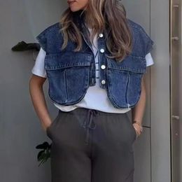 Women's Blouses Cropped Shirt Short Denim Coat Stylish With Flap Pockets Single Breasted Outwear For Women Lapel Top Solid