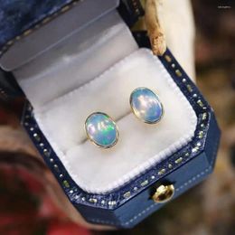 Stud Earrings S925 Silver Natural Opal European And American Wind