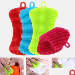 Cleaning Cloths Kitchen Brushes Sile For Washing Dishes Pots Pans And Plates Sponge Fruit Vegetable 6Pcs Drop Delivery Home Garden H Dhzo4