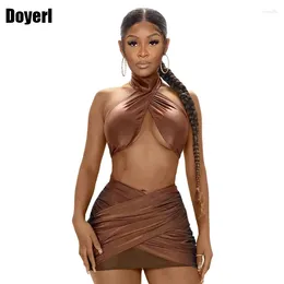 Work Dresses Sexy Two Piece Skirt Set Matching Sets Cute Club Party Halter Crop Top Mini Skirts Ruched 2 Summer Outfits For Women 2024