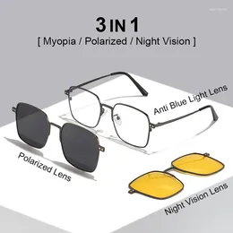 Sunglasses Frames Metal Glasses Frame Men Women 3 In 1 Anti Blue Light Polarized Night Vision Lens Eyeglasses Classic Driving