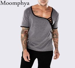 Moomphya Deep Vneck men t shirt Splicing net low neck cool summer tshirt men Hip hop tshirt streetwear camisetas hombre tops T201394470