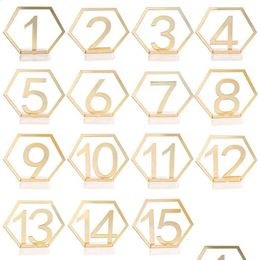 Other Event & Party Supplies Mirror Wedding Seat Card Hexagon Table Number Signs For Decor Sier Gold Acrylic Birthday Geometrictable 2 Dhspt