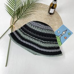 Korea Womens Handmade Crochet Bucket Hats Y2k Fashion Summer Beach Hat Korean Hollow Knitted Hat 240514