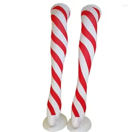 Women Socks Christmas Peppermint Candy Cane Thigh High Red White Striped Print Over Knee Long Stockings Cosplay Tights