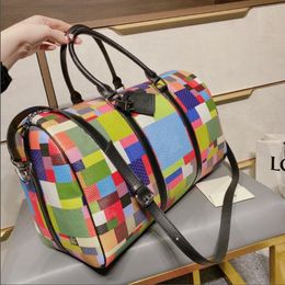 NEW style 45cm women men bags new fashion men women travel bag duffle bag leather luggage handbags large contrast color capacity sport 237G