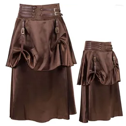 Skirts Steampunk Corset Skirt Short Costume Women Punk Petticoat Halloween Brown Leather Ren Faire