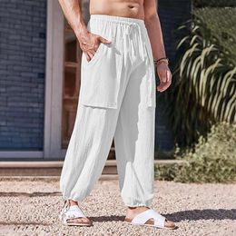 Men's Pants Men Drawstring Cotton Linen Loose Sport Gym Yoga Elasticated Baggy Streetwear Trousers Casual Workwear Leggings