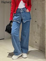 Women's Jeans Spring Summer Irregular High Waist Patchwork Long Straight Pant Women Modis Casual Ladies Trousers Loose Korean Woman