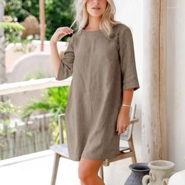 Casual Dresses Cotton Linen Women'S Elegant Chic Holiday Beach Sundress Ladies Short Clothing