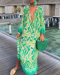 Casual Dresses Sexy Elegant For Women Abstract Print Lantern Sleeve Shirt Dress Fashion Female Clothing2024 Summer