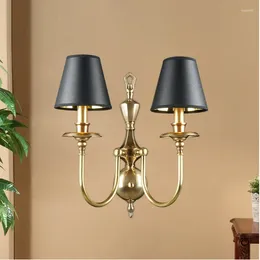 Wall Lamps European Style Copper With Fabric Lampshade Living Room Dinning Aisle Sconce Nordic Restaurant Cafe Lighting Fixtures