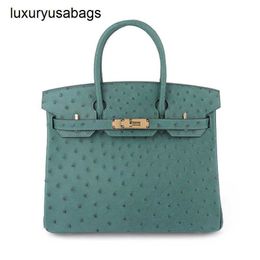 Ostrich Handbags Leather 2024 New Aclass Bag Wax Thread Hand Sewn Genuine Womens Fashion High Grade Handbag Rj
