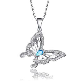 Pendant Necklaces Fashion Butterfly Wing Pendants Chain Crystal Rhinestone 925 Sier Women Clavicle Necklace Charm Blue Jewellery For Dro Dho7A