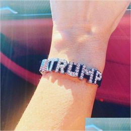 Other Event Party Supplies Trump Rhinestone Bracelet Black Leather Personalised Wristband Adjustable Us Flags Wristbands Drop Deli Dhiaf