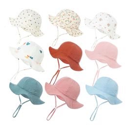 Baby Cotton Bucket New Children Sunscreen Outdoor Caps Boys Girls Print Panama unisex Beach Fishing Hat i månader L2405
