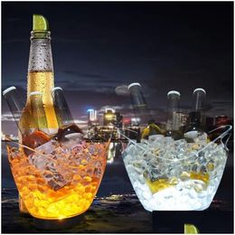 Ice Buckets And Coolers Led Clear Plastic Bucket Colours Changing Cooler Champagne Wine Drinks Beer Bottle For Kitchen Drop Delivery Dh2Pi