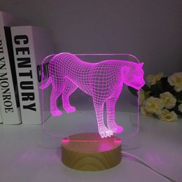 Lamps Shades Novelty 3D Illusion Hologram 7 Colors Night Light Touch Button Animal Leopard LED Desk Lamp Table Bedroom Wooden Kids Gifts Y240520XBZV
