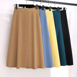 Skirts Vintage Office Lady Elegant Long Arrival 2024 Spring Korean Style Streetwear Solid Colour High Waist Women A-line Skirt