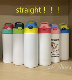 DIY STRAIGHT Sublimation 12oz White Kid Mug Portable Blank Bouncing Bottle with Straw Stainless Steel Double Walled Insulated Vacu2380454