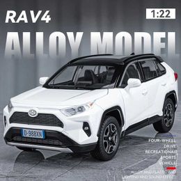 Diecast Model Cars Diecast 1 22 Toyota RAV4 Off Road Alloy Car Model Metal Casting Toy Vehicles Miniature Voiture Sound Light Collective Home Decor Y240520XO6M