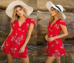 Womens Boho Beach Summer sundress Casual Party Cocktail Short Sleeve Floral Dress elegant playa vneck harajuku vestido femme8700870