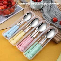 Dinnerware Sets Tableware Set Portable Creative Cartoon Stainless Steel Fork Spoon Chopsticks Travel Flatware With Box