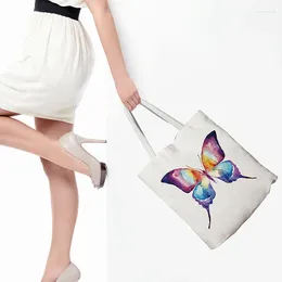 Shopping Bags 60PCS / LOT Bag Environmental Canvas Women Butterfly Printed Reusable Tote Pouch Casual Folding Girls Simple