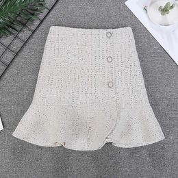 Skirts Elegant Women Sequin Skirt 2024 Fashion Summer Ruffles A-Line Mini High Waist Slim Fit Buttoned Chic Lady Party