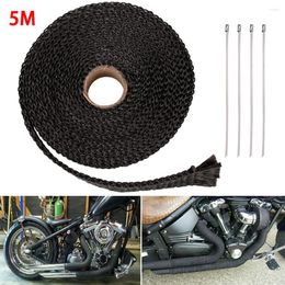 For Motorcycle Exhaust Pipe Protective Bandage 1 Roll Fibreglass Manifold Headers Heat Wrap Tape Blacks 4 Ties Kit