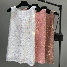 Casual Dresses 2024 Korean Version Loose Vest Skirt European And American Style Mid-length Sequins Slim Sparkling Dress Women