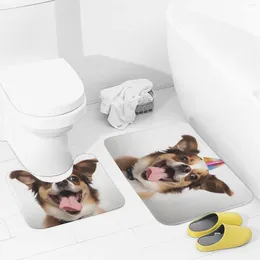 Bath Mats Bathroom Rugs Sets 2 Piece Funny Dog Absorbent U-Shaped Contour Toilet Rug