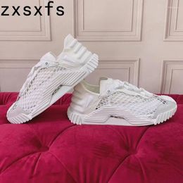Casual Shoes Summer Street Wear Sneakers For Women Hollow Air Mesh Laced Brand Ladies Suede Leather Patchwork Urban Female
