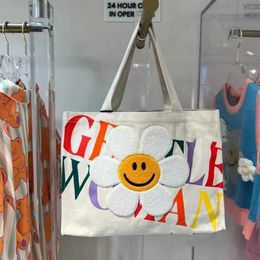 2023 New Thailand Fashion Brand Canvas Bag Sunflower Rainbow Letter Tote Bag Large Capacity Commuter Bag Handbag 240520