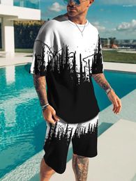 Men's Tracksuits Summer Men Tracksuit T-shirt Shorts 2 Pieces Set 3D Printed Casual Suits Short Sleeve Vintage Oversized Clothing Outfits