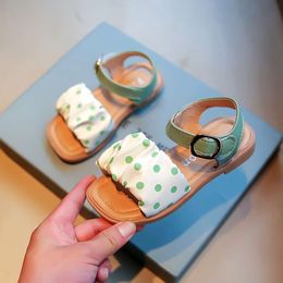 Summer New 2022 Children Ruffled PU Polka Dot Kids Fashion Casual Sandals for Girls Open-toed Cute Simple Japanese Flat